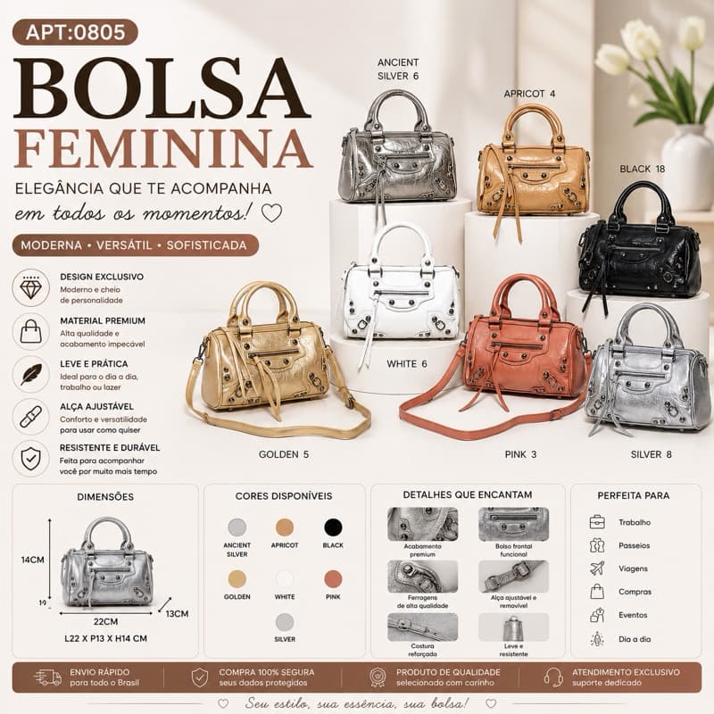 Bolsa Feminina Mini Premium | Bolsa de Mão e Ombro | Elegante | Compacta | Moda Casual 0805