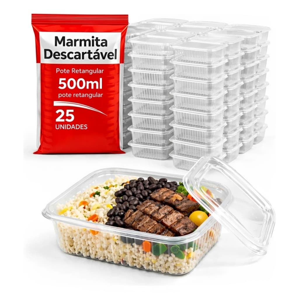 25 Marmita Descartável 500ml Freezer Microondas Marmitex