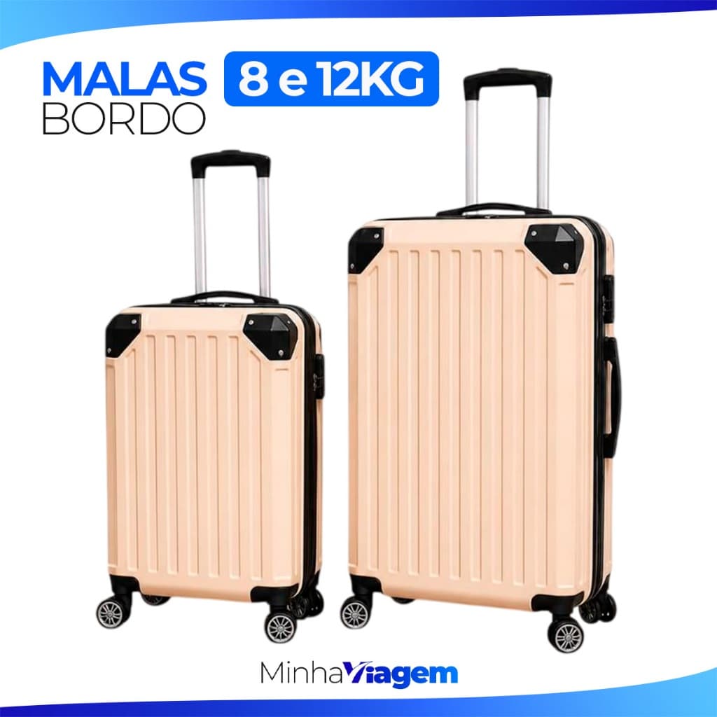 Kit 2 Malas Viagem Bordo 8kg 12kg Zíper Expansível Fibra Rígida Extensor Cadeado Rodinhas Removível