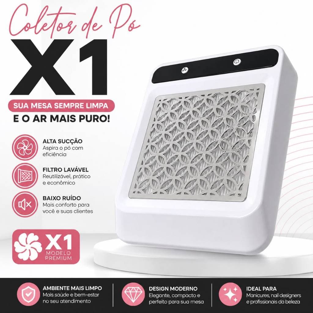 Coletor de Pó para Unhas X1 Premium – Aspirador de Mesa Profissional com Filtro Lavável | Alta Sucção e Baixo Ruído