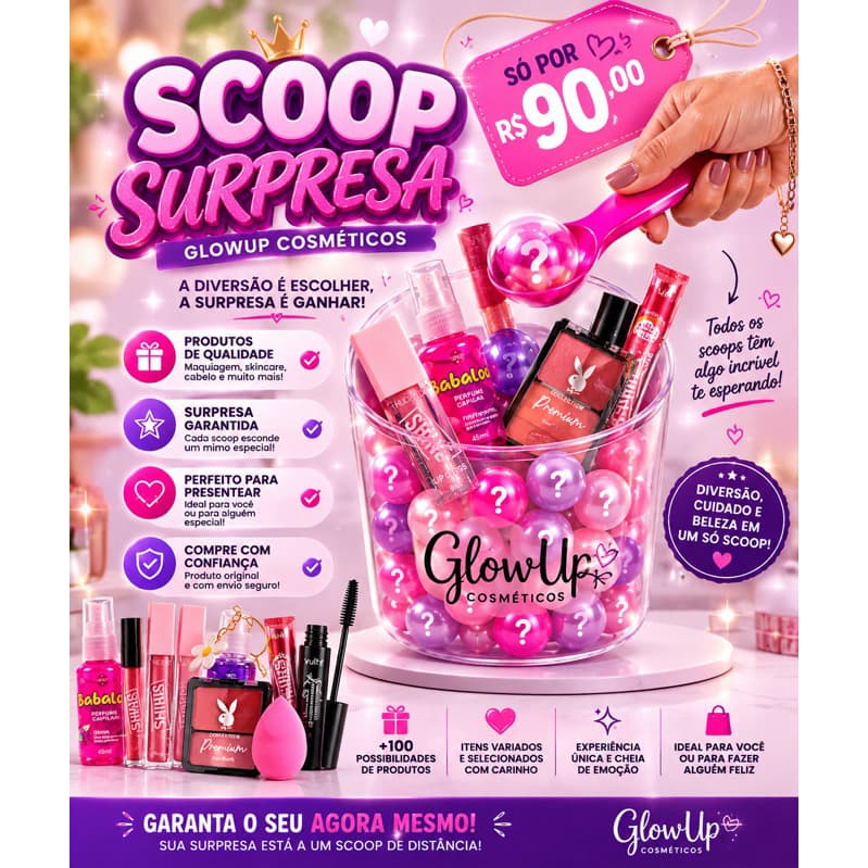 Scoop Surpresa GlowUp Cosméticos  | Maquiagem, Skincare e Cabelo | Produtos Aleatórios