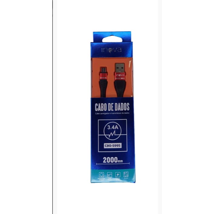 Cabo Micro USB V8 2m Inova 3.4A Carregamento e Dados