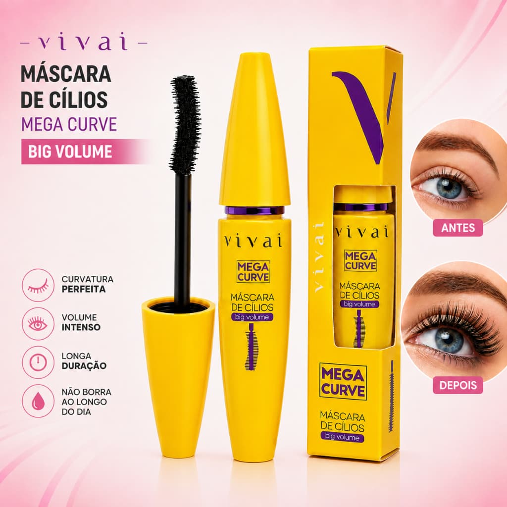 Máscara de Cílios Vivai Mega Curve Big Volume Alongamento Curvatura Volume Intenso