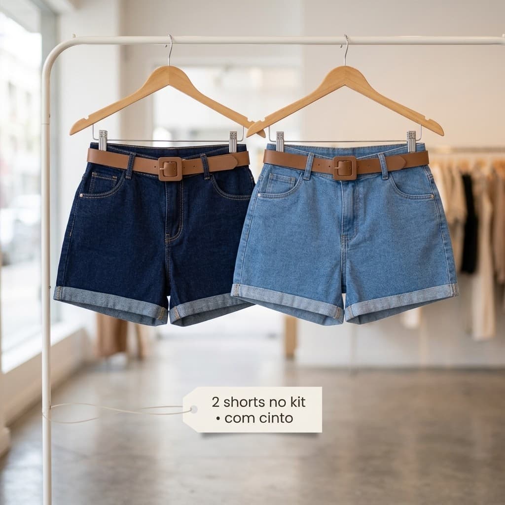 Bermuda Jeans Femininas Hot Pants Cintura Alta Barra Dobrada kit 2