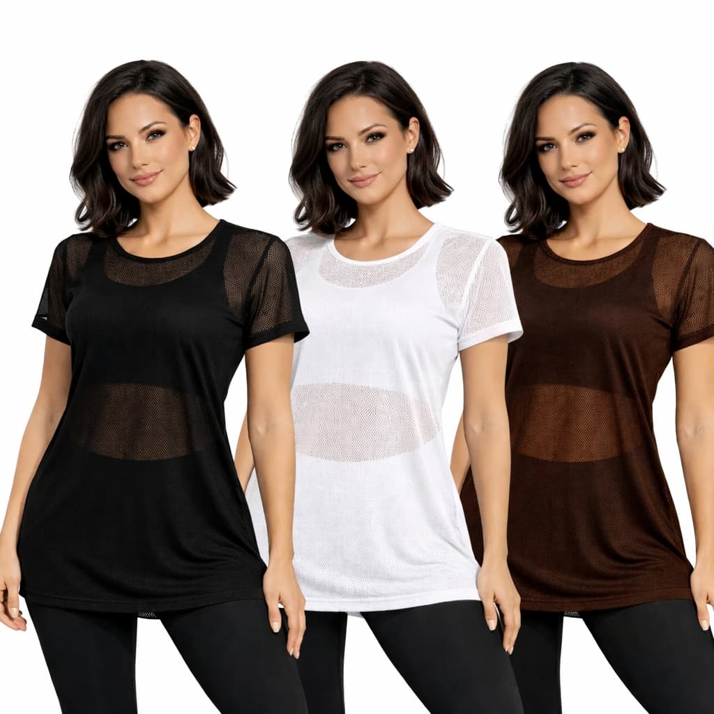 KIT 3 Blusa Feminina Transparente Academia Treino