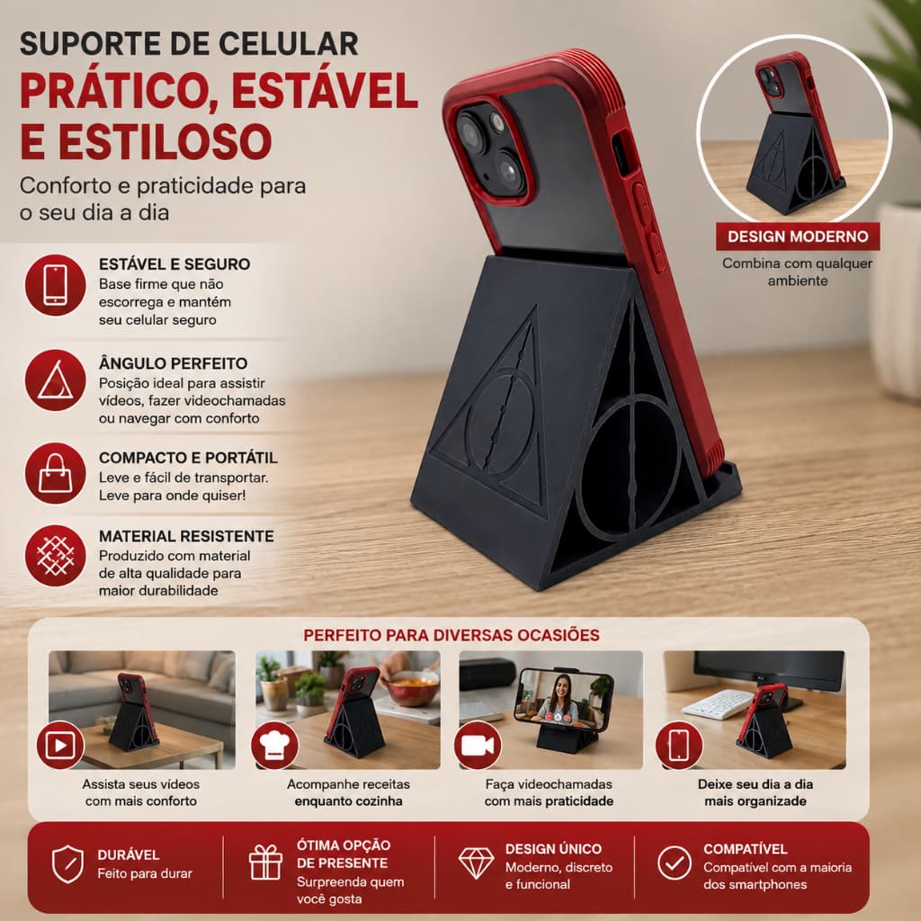 Suporte para Celular de Mesa | Base Estável para Vídeos, Chamadas e Decoração Geek