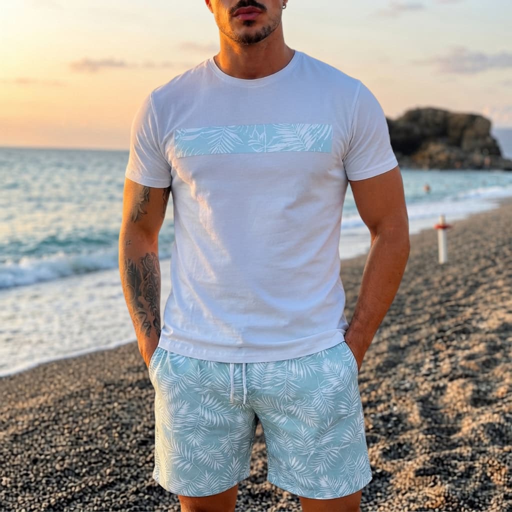 Kit Conjunto Camiseta Algodão Short Tactel Moda Masculino Praia Fim de Ano 2026 Levinho Envio Rapido Promoção