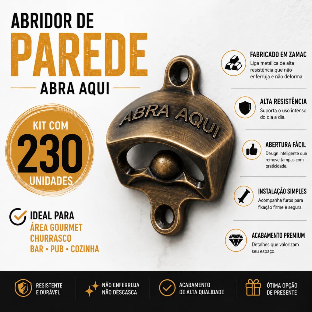 Kit 230 Abridor de Garrafa para Parede Bar Area Gourmet