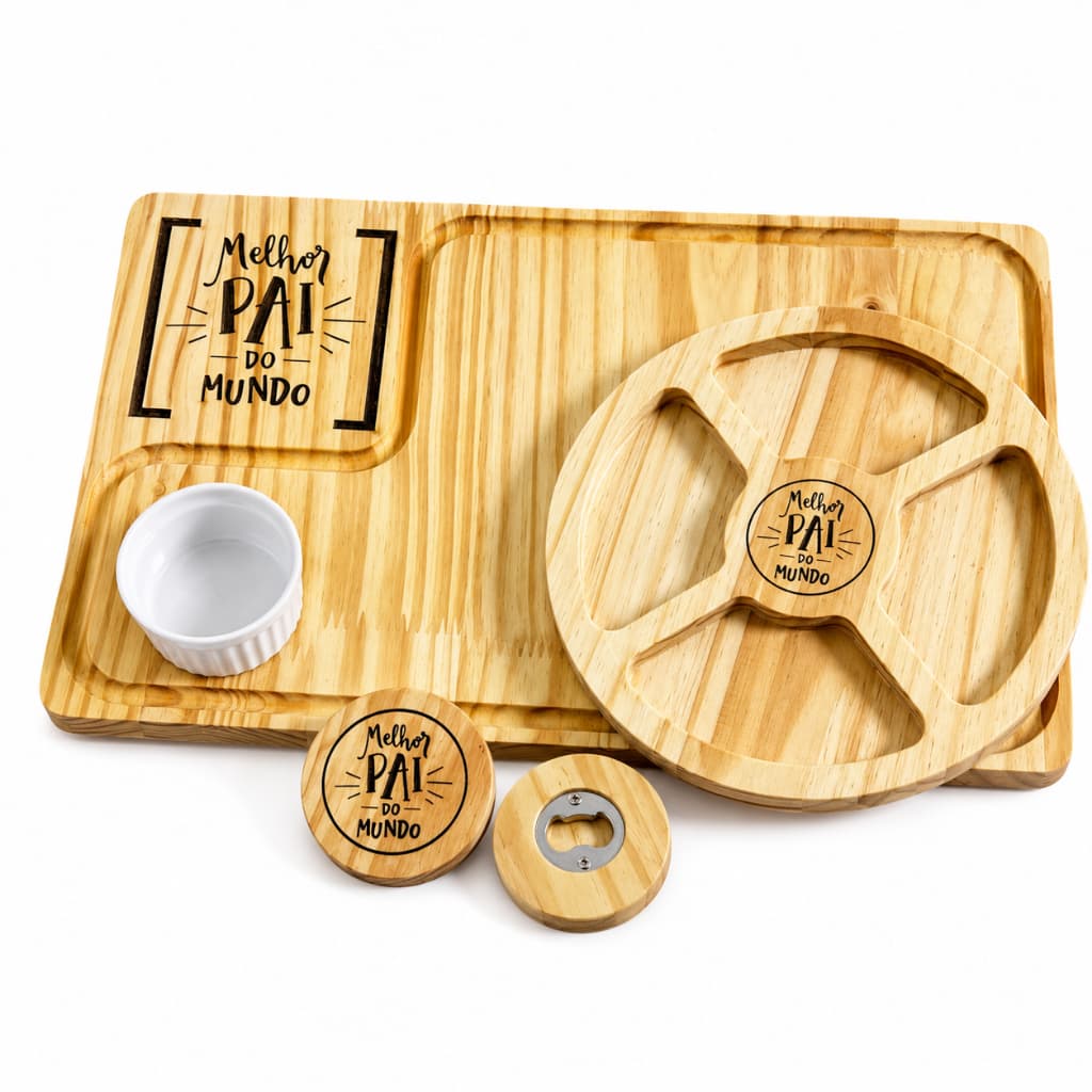 Tábua com Ramekin e Petisqueira Personalizada Dia dos Pais com Abridor