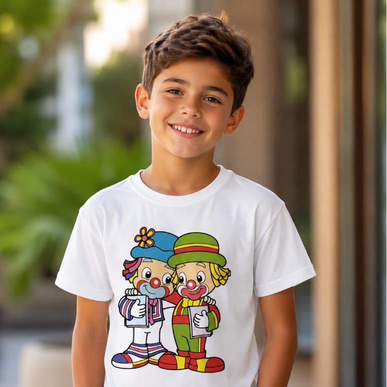 Roupa infantil Camisa Camiseta Menino Menina Patati Patata circo criança animação
