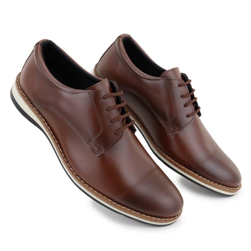 Sapato Casual Masculino Oxford Derby Premium - Conforto Eelgancia Direto da Fabrica Dia dos Pais Marrom Capuccino