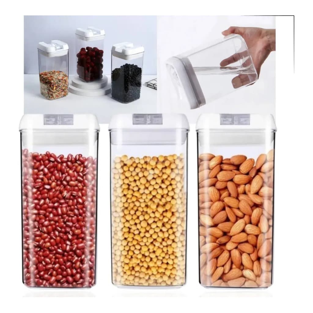 Kit 3 Potes Herméticos 1200ml Armazenamento de Alimentos Multiuso Transparente Vedação Completa Organizador de Cozinha