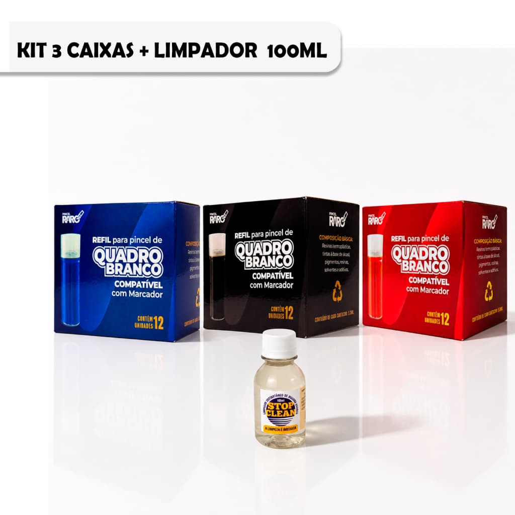 Kit 3 Caixa Refil Para Marcador Vboard Master Wbs Vbm Pilot + Limpador 100ml de Prêmio