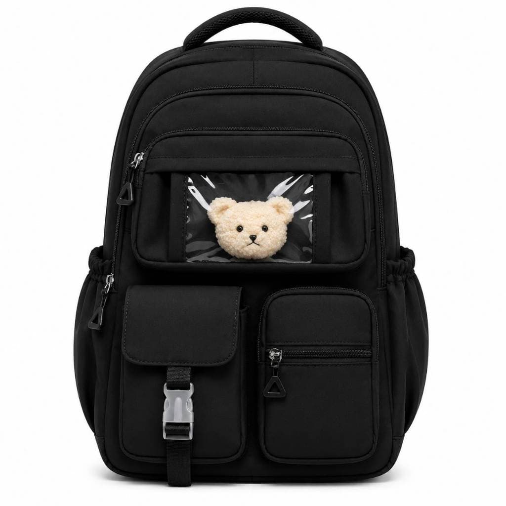 Mochila Escolar Juvenil com Bolsa Transparente para Urso de Pelúcia, Grande Capacidade Impermeável para Faculdade