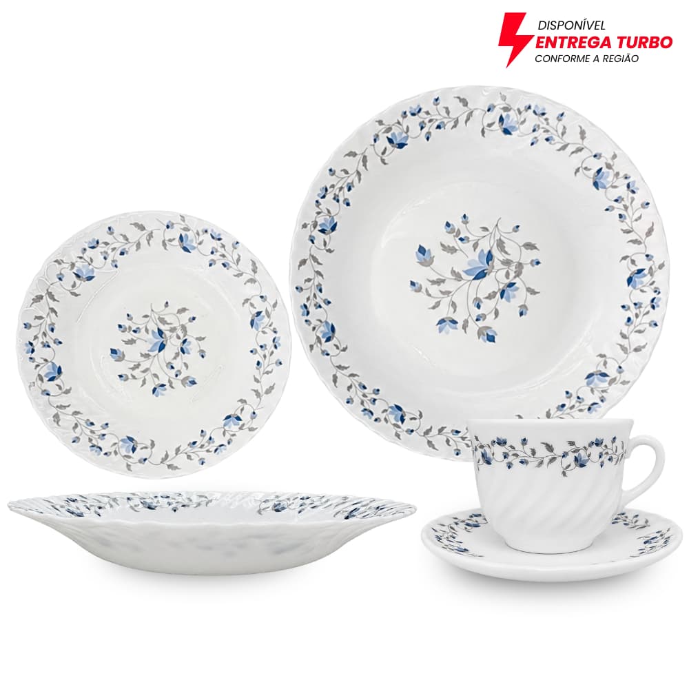 Aparelho de Jantar 20 Peças Vidro Opaline Kit Ideal Para Mesa Posta - Pratos, Xícaras e Pires