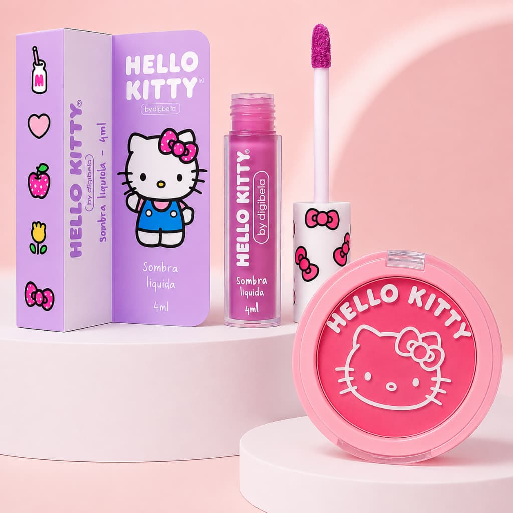 Kit Blush + Sombra Liquida Cremoso Hello Kitty Infantil Maquiagem Natural