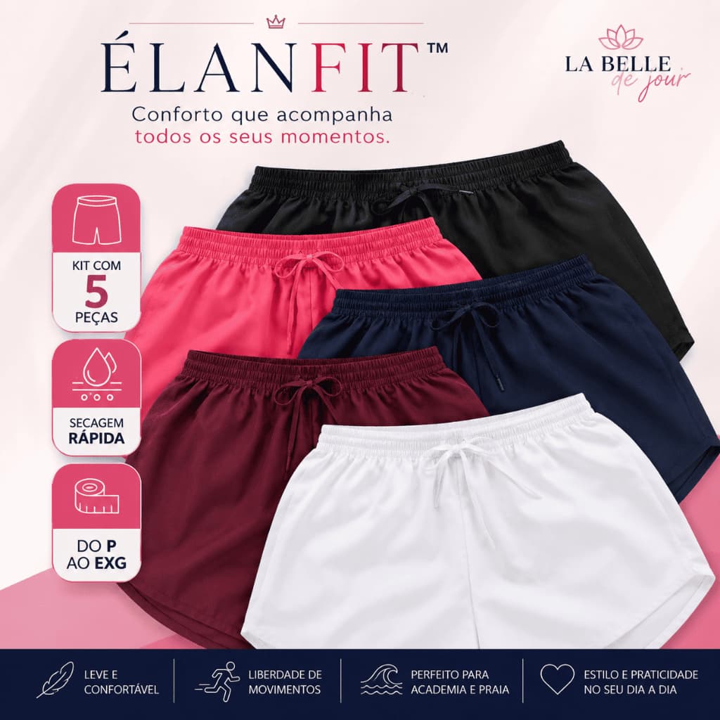 Kit 5 Shorts Feminino Tactel Secagem Rápida Academia Praia Corrida Cintura Confortável P ao EXG