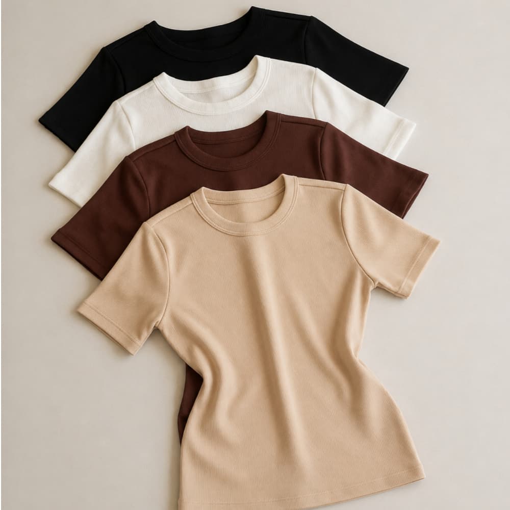 Kit 4 Blusa Feminina Basica Ribana Canelado Manga Curta Blusinha Casual T-Shirt