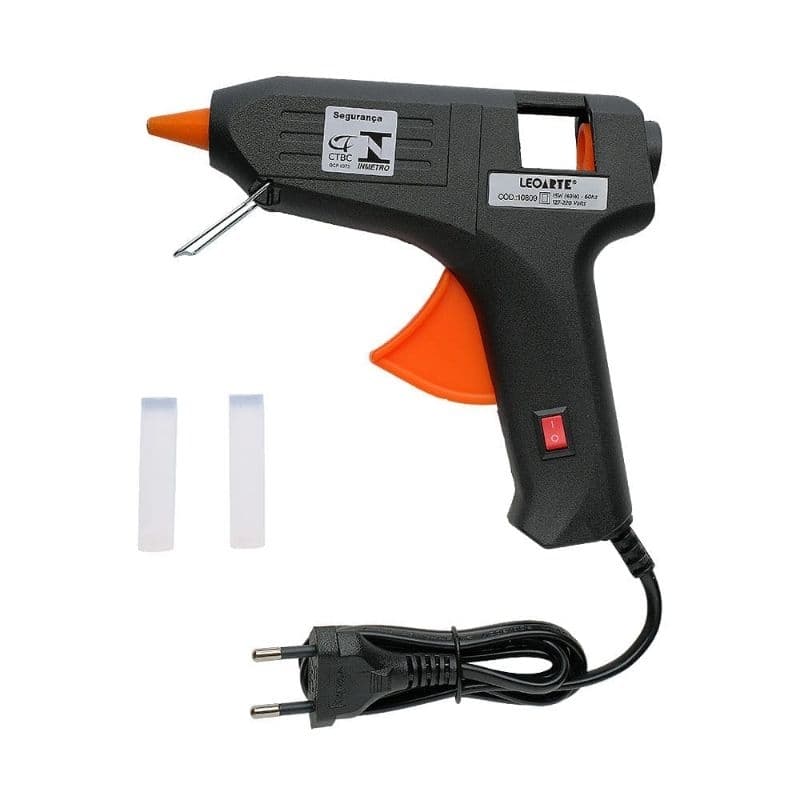 Pistola De Cola Quente C/ botão liga e desliga +2 bastões mini de cola Leoarte Bivolt 127/220volts