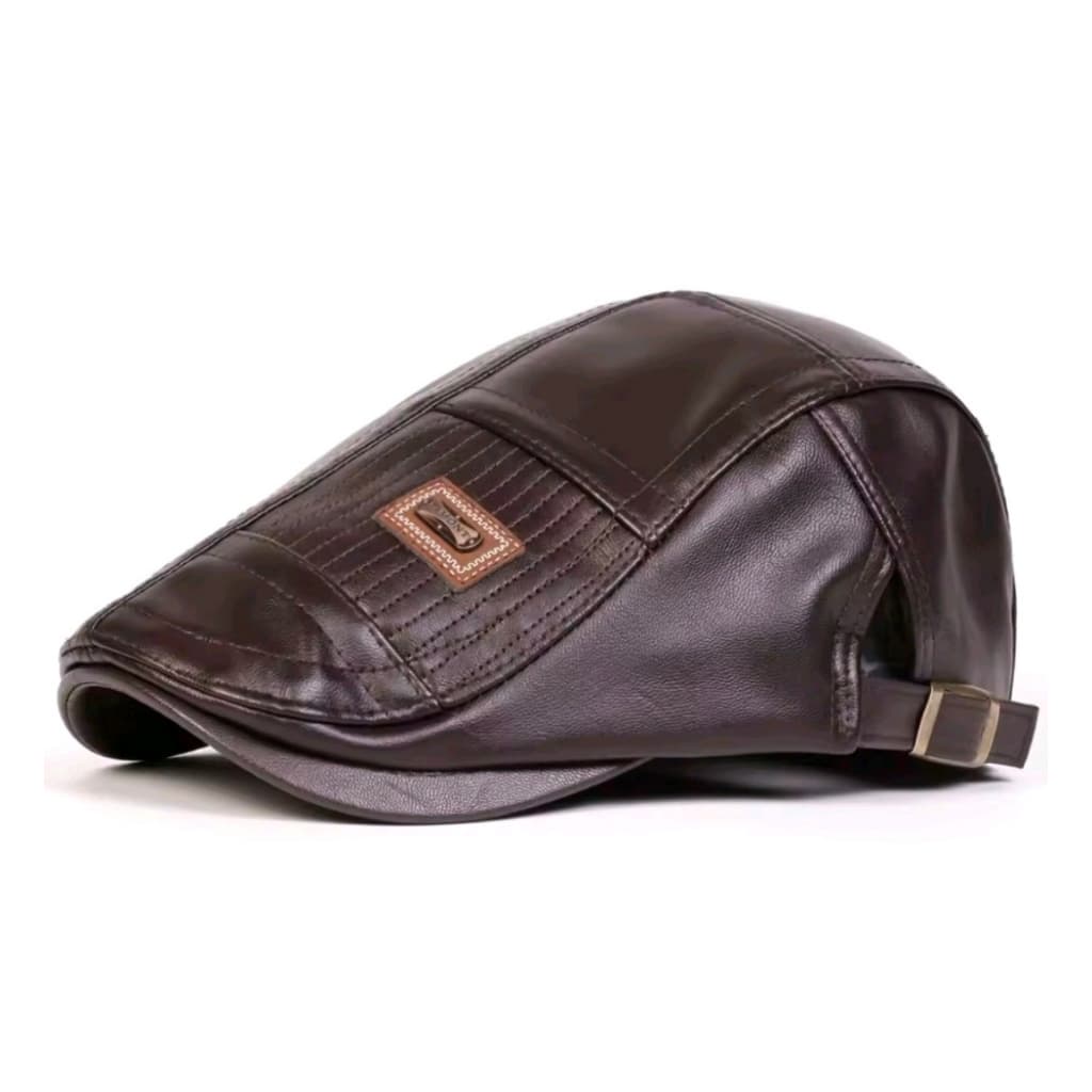 Boina Italiana Masculina em Couro PU Marrom Café Ajustável com Fivela Lateral Regulável 56-60cm