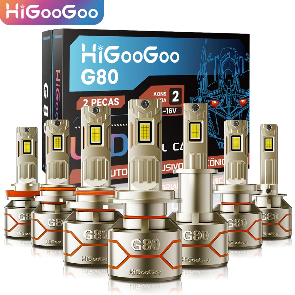 HiGooGoo Lâmpada LED Automotiva H4 H7 H11 H1 56000LM 6500K Farol Super Brilhante IP68 280W