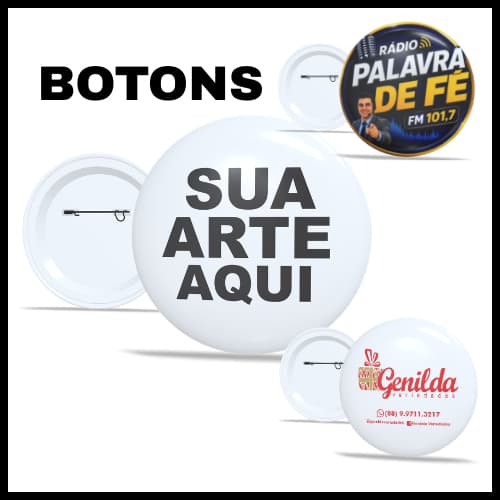 KIT 10 Bottons Personalizados de 4,4 cm  com Sua Arte