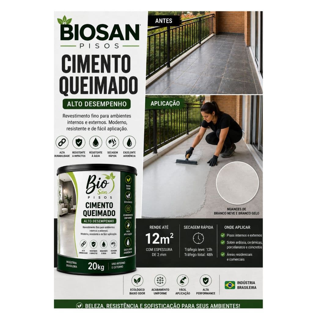 Cimento queimado autonivelante BIOSAN PISOS KIT 20KG