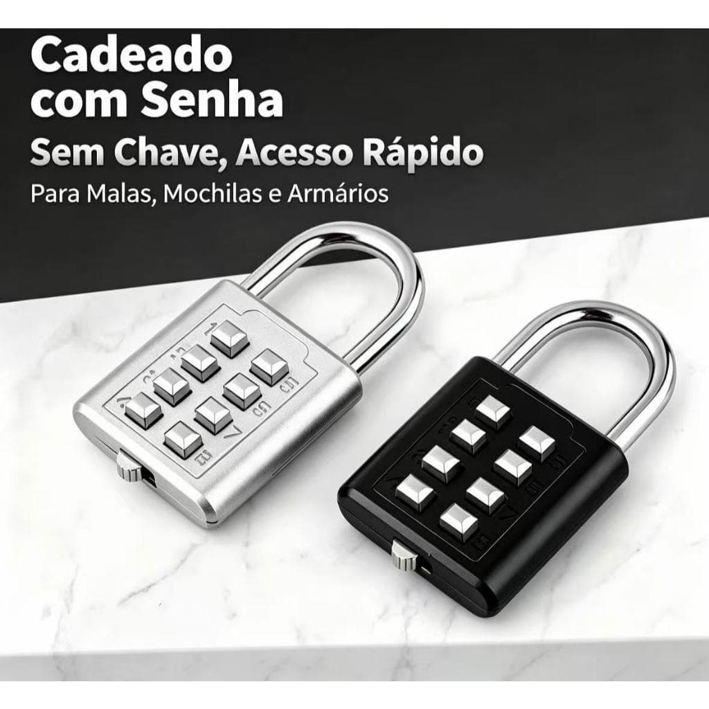 Cadeado de Senha com Botões Fixo em Liga Metálica, Anti Furto para Mochila, Armário, Malas, Caixa de Ferramentas e Moto