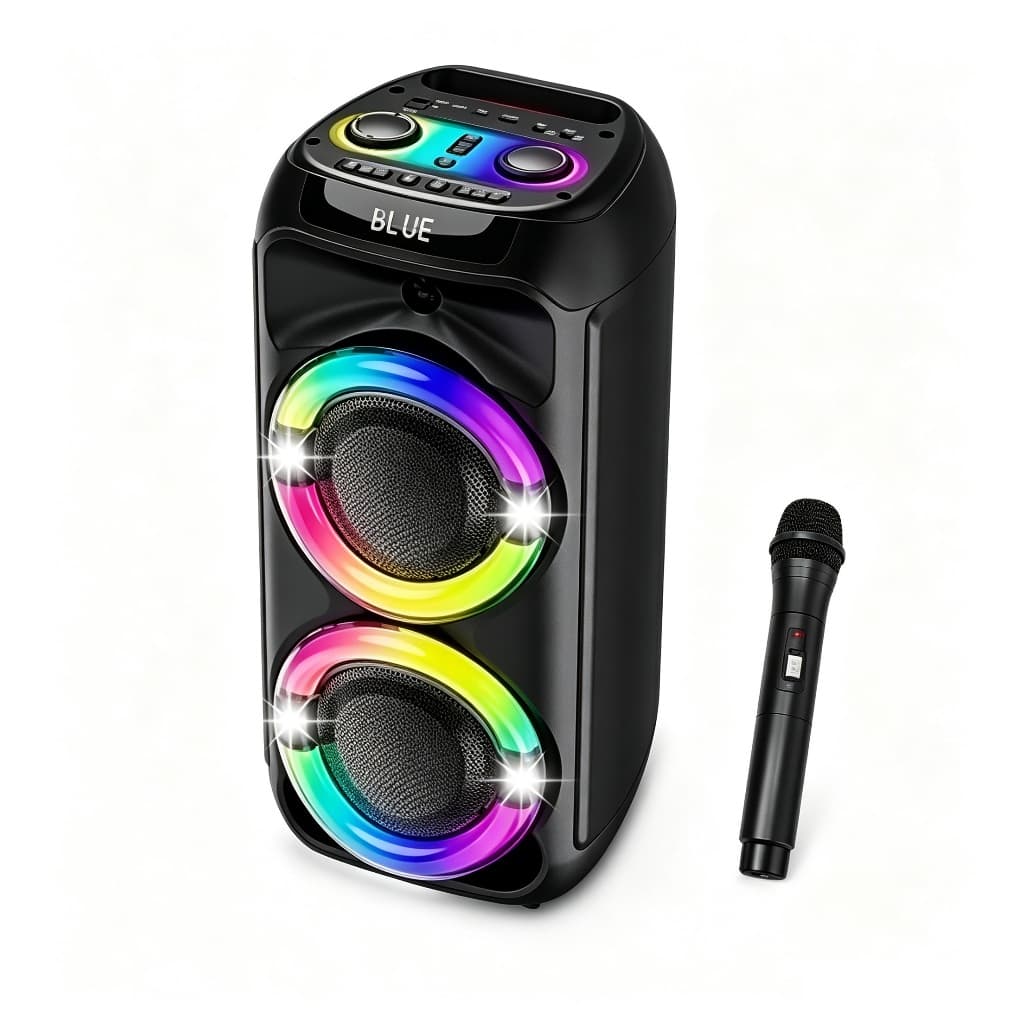 Caixa de Som Bluetooth 300W Potente com Karaokê  LED Som Multimídia Versátil TF FM para Festas Eventos