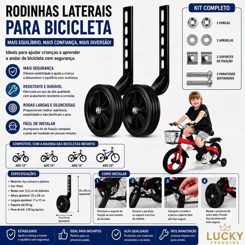 Roda Lateral Rodinha Aro 12 14 16 E 20 Bicicleta Infantil