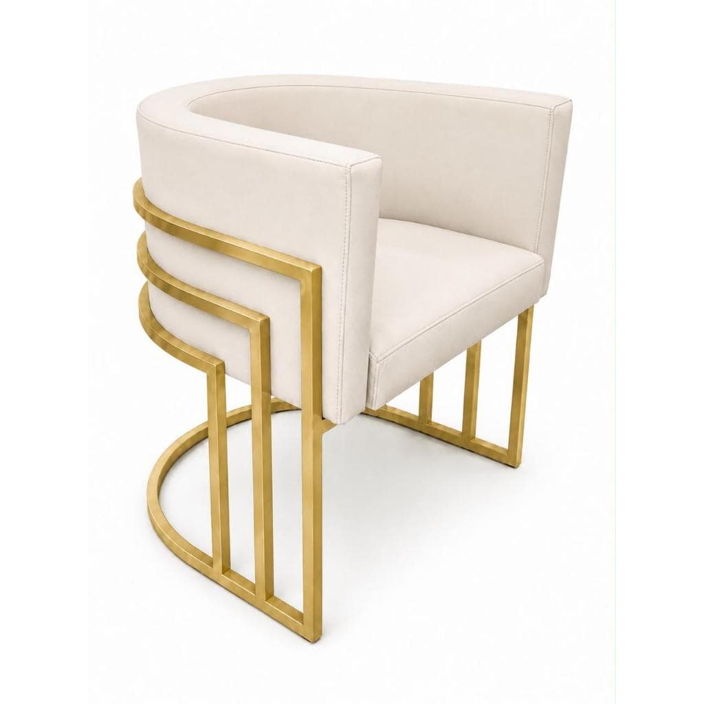 Cadeira Poltrona Luna Em Courino Ideal Para Escritório, Salão, Mesa Decorativa Base Tripla 3 Ferros Dourada Metálica