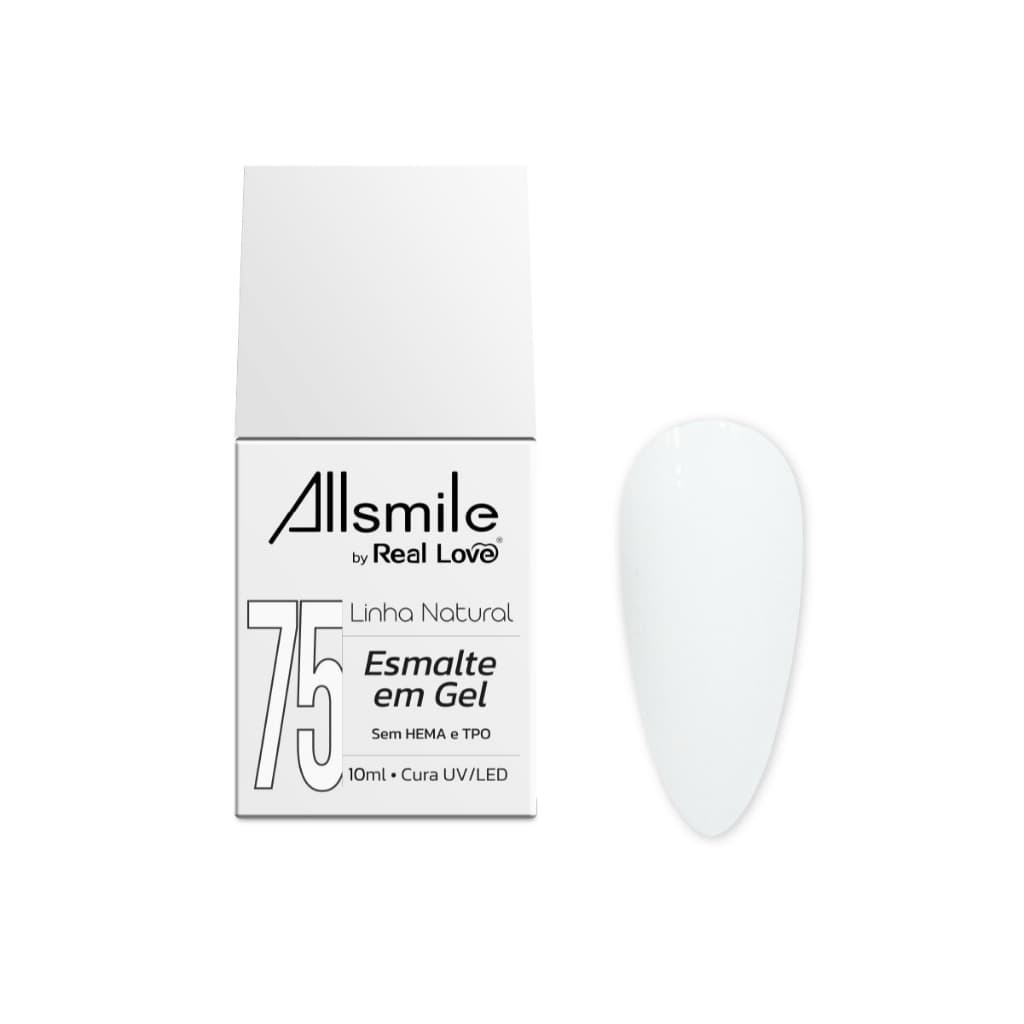 Esmalte em Gel Branco Nº 75 Allsmile Real Love Linha Natural Sem HEMA e TPO UV/LED Alta Pigmentação 10ml