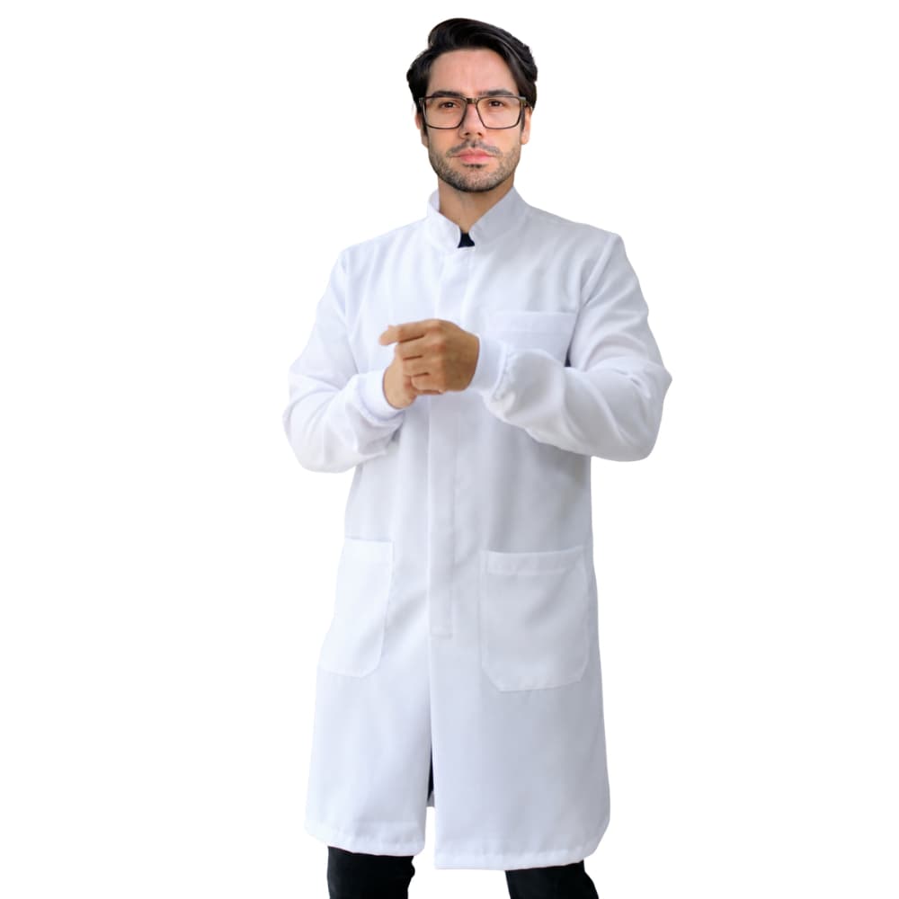 Jaleco Avental Masculino Oxford Branco Botão Gola Padre Elástico Punho Estudante Enfermagem