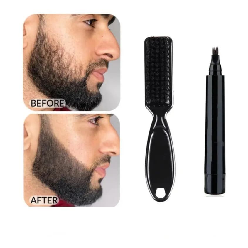 Caneta Correção Preenchimento Bigode Barba Falhas + Escova Cor Preto
