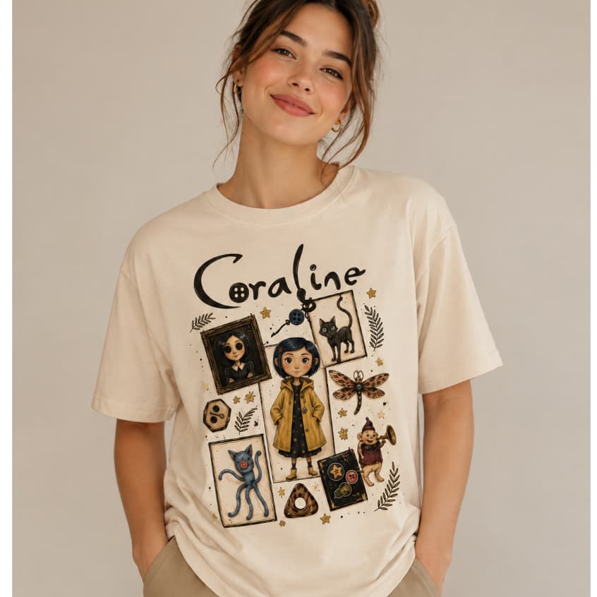 Camiseta Feminina Coraline Desenho StreetWear Camisa Premium 100% Algodão