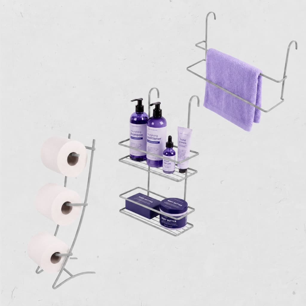 Kit Suporte para Shampoo e Toalha Duplo Encaixar 5cm Box Porta Papel Higiênico Chão 3 Rolos