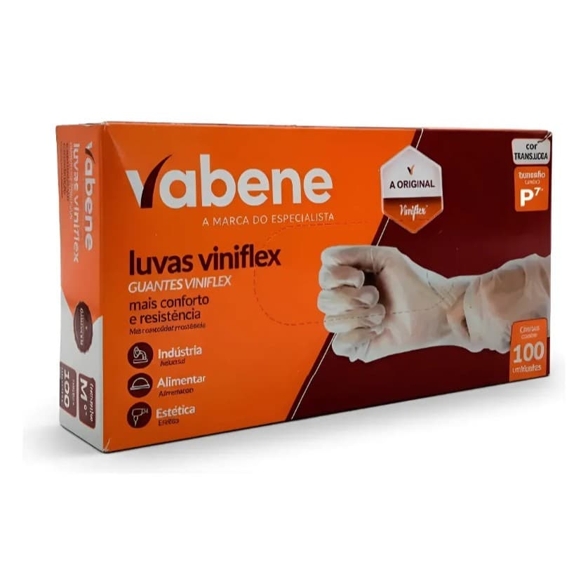 Luva Viniflex  Translúcida (P) Vabene Caixa com 100 unidades - (Livre de pó e látex)