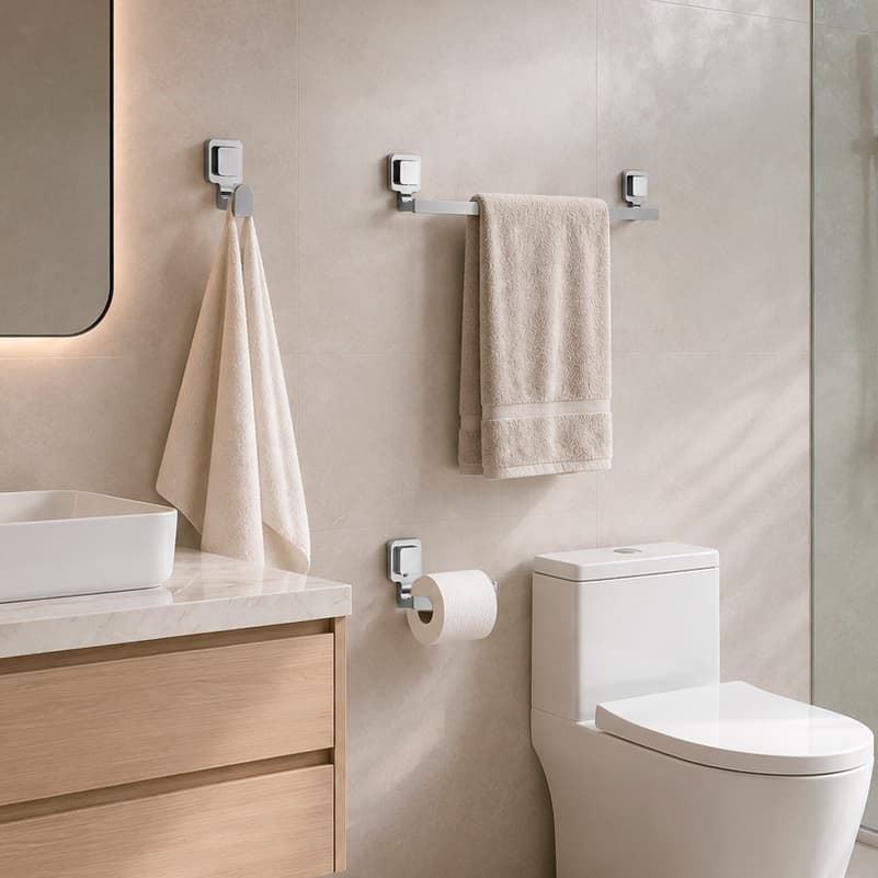 Kit Acessórios Banheiro Porta Toalha Papel Fácil Instalação Suporta Até 14 Kg