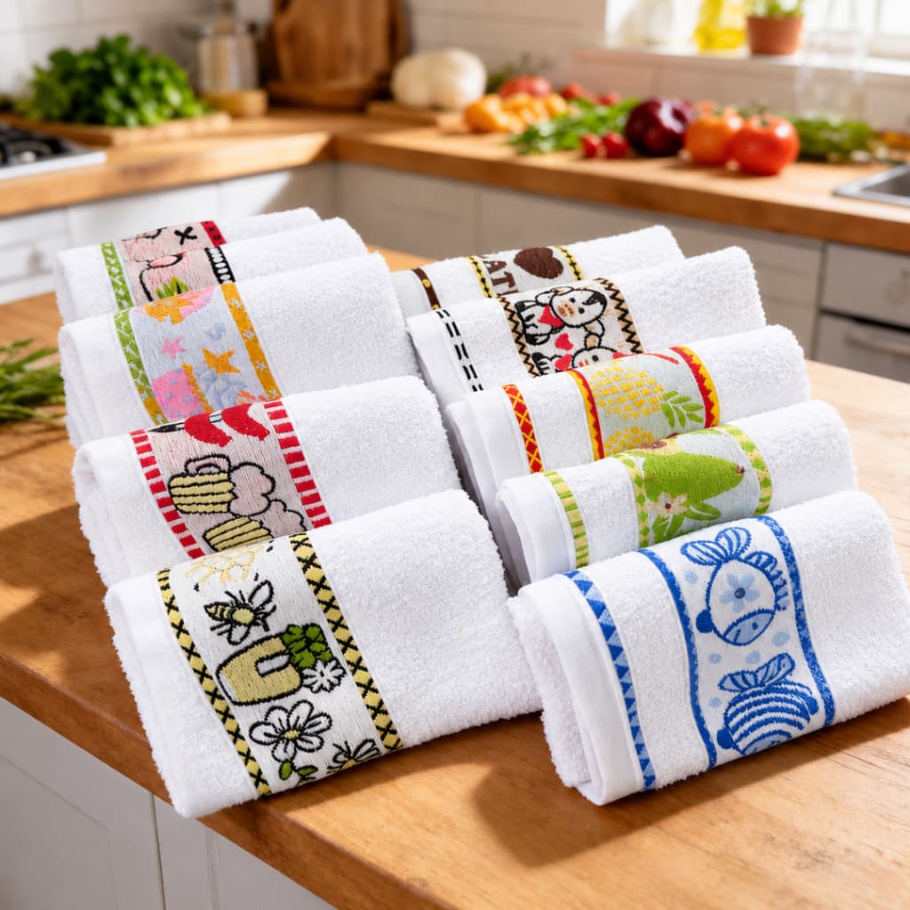Kit 10 Panos para Louça Branco 50x70  100% Algodão Atoalhado Jacquard