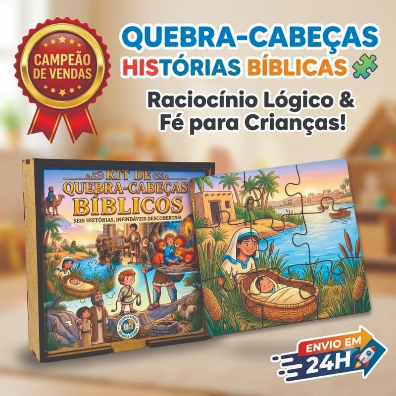 Kit 6 Quebra-Cabeças Bíblicos MDF Premium - Brinquedo Bíblico para Foco, Foco e Desenvolvimento da Fé