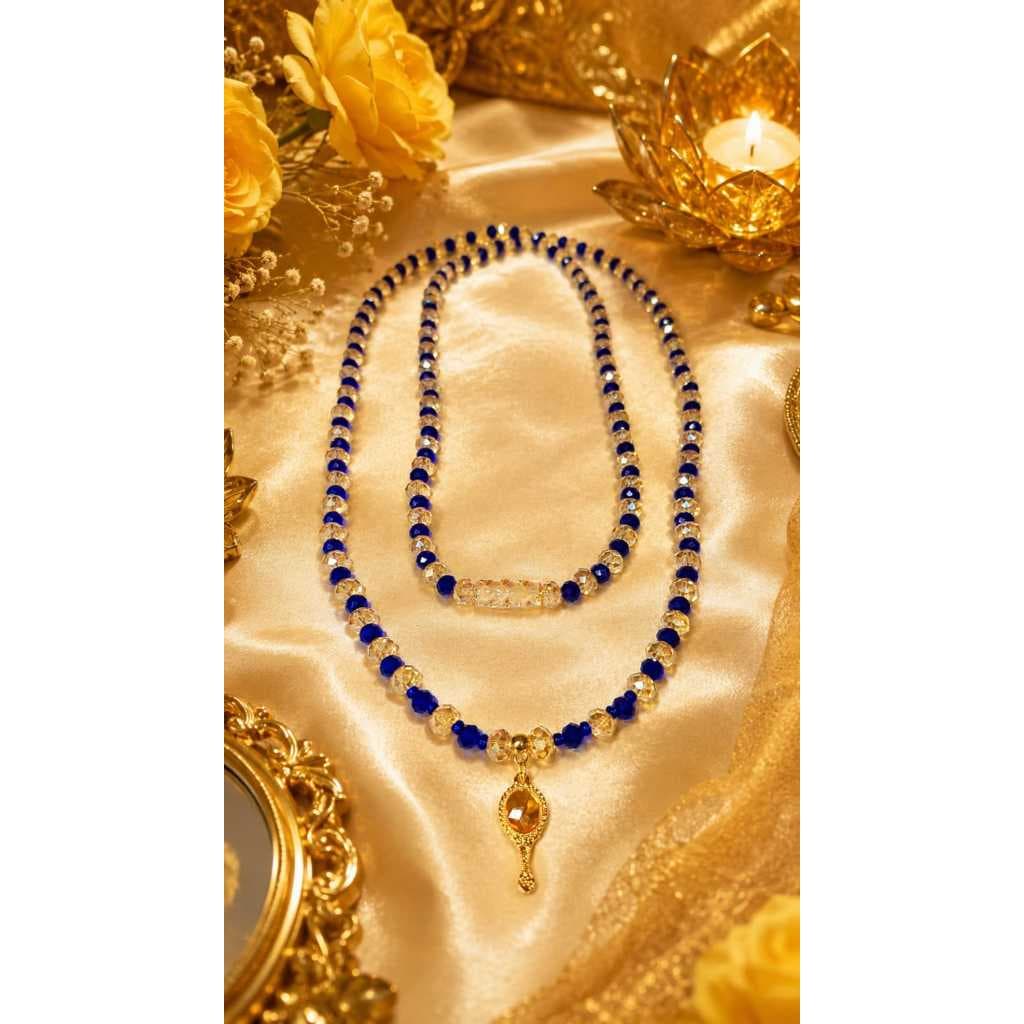 Guia de Oxum/Guia de Proteção Oxum / Fio de Conta Oxum/Azul e Dourado Cristal (12mm)e(8mm)Pingente Umbanda e candomblé