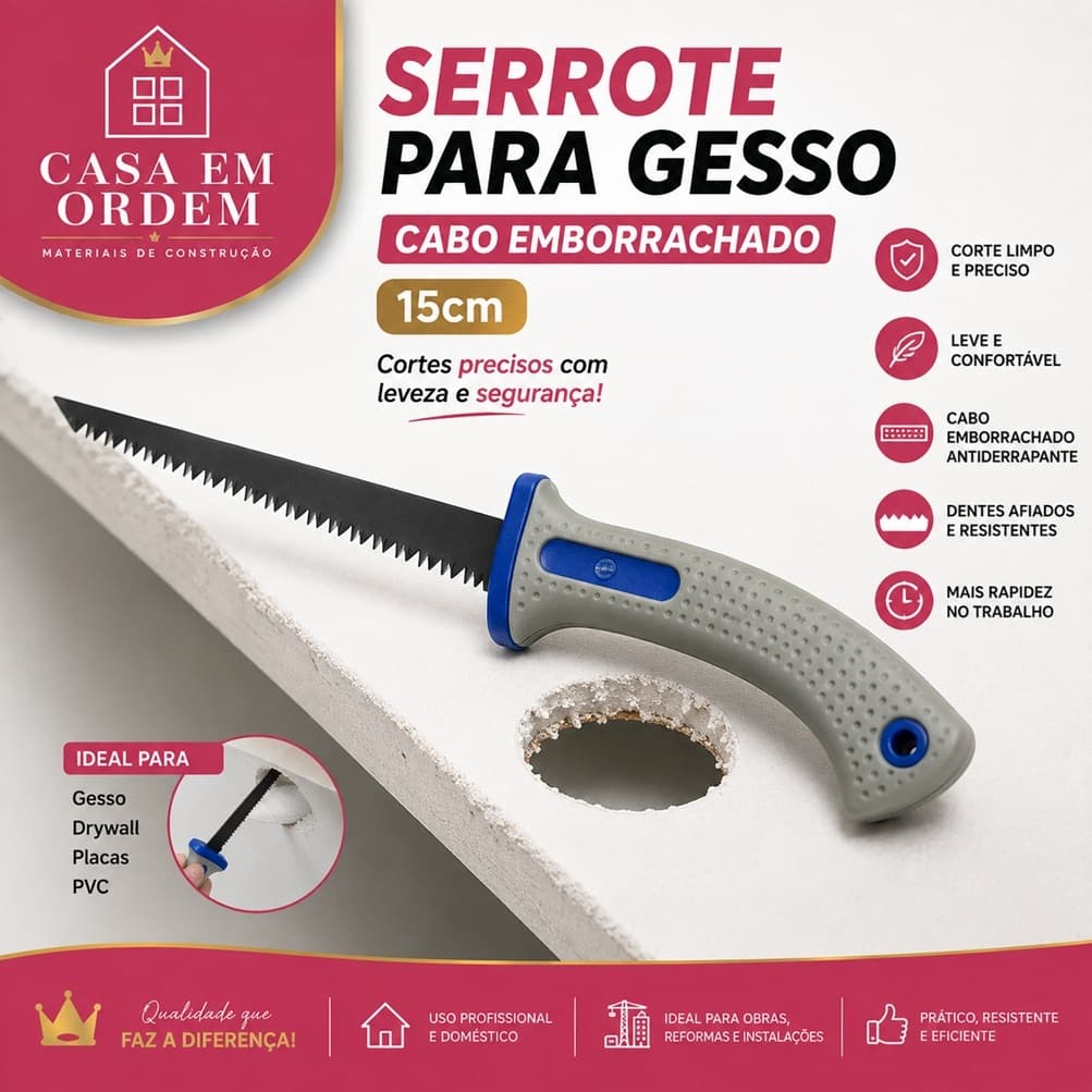 Serrote Para Gesso Drywall 15cm Cabo Emborrachado Serra Manual Profissional