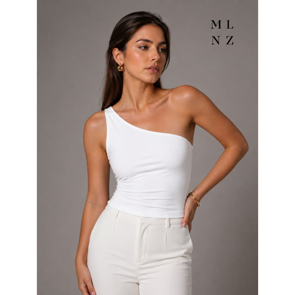 Blusa Regata Feminina Um Ombro Só Forrada Poliamida Premium