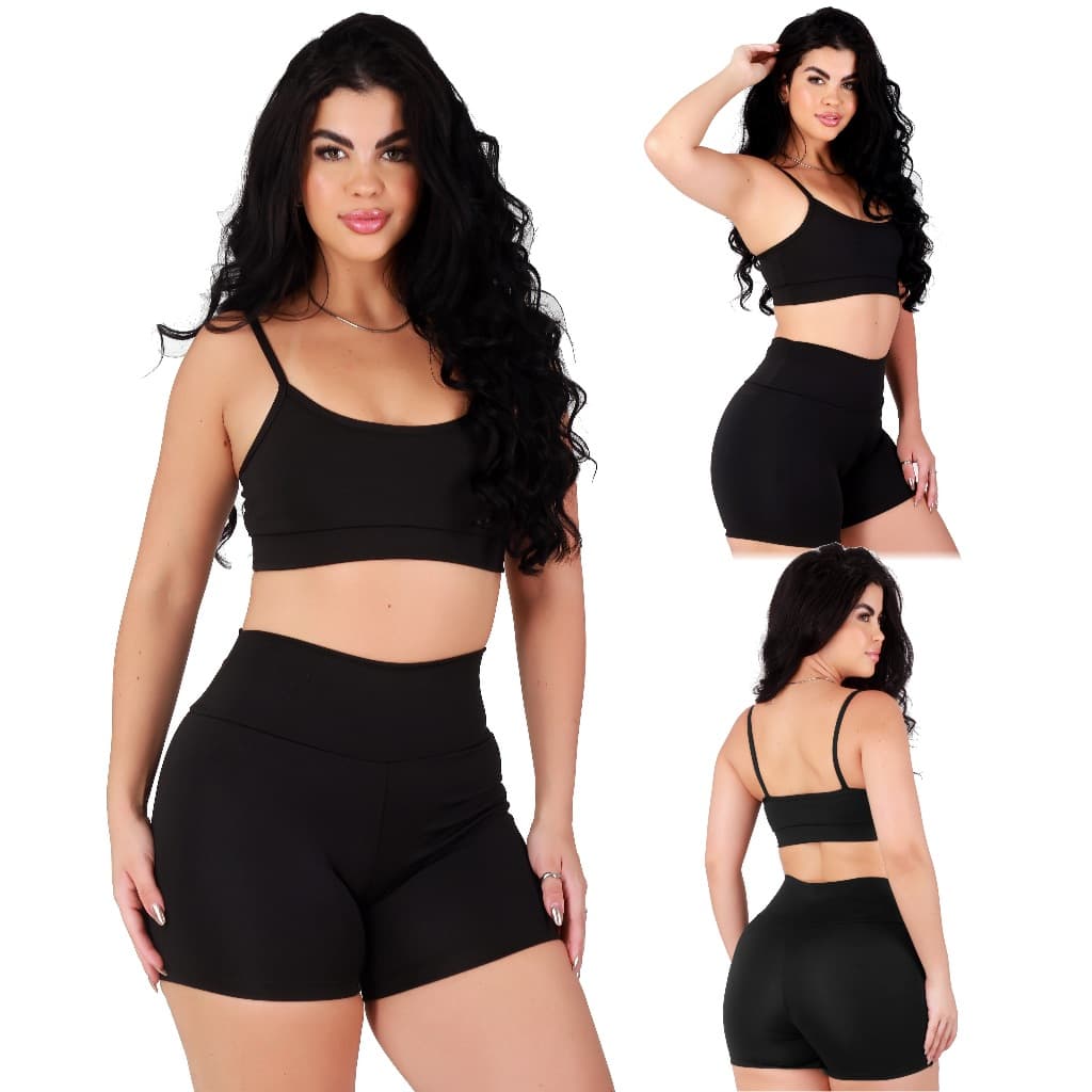 Conjunto Top Alça e Short bermuda Basic Fitness de Academia