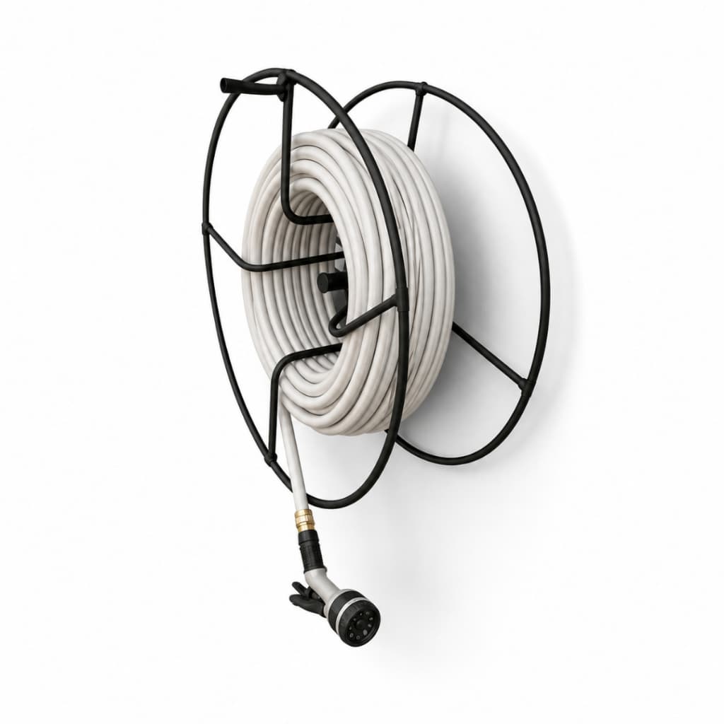 Suporte para Mangueira de Jardim de Parede em Ferro Organizador Porta Mangueira Preto ou Branco