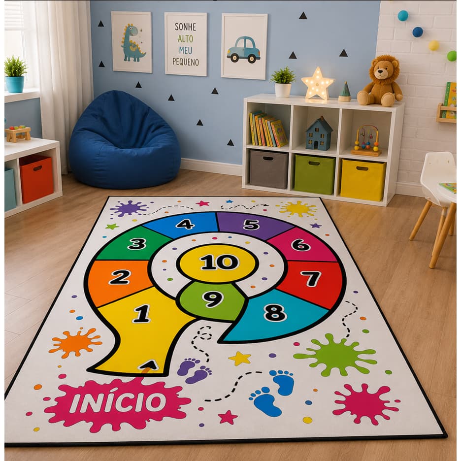 Tapete Amarelinha Espiral Infantil Colorida 100x150 Educativo para Brincadeiras e Coordenação Motora