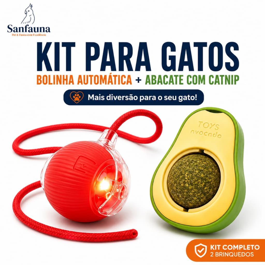 Kit 2 Brinquedos para Gatos Bola de Rolamento Automática + Abacate com Catnip - Interativos e Erva do Gato