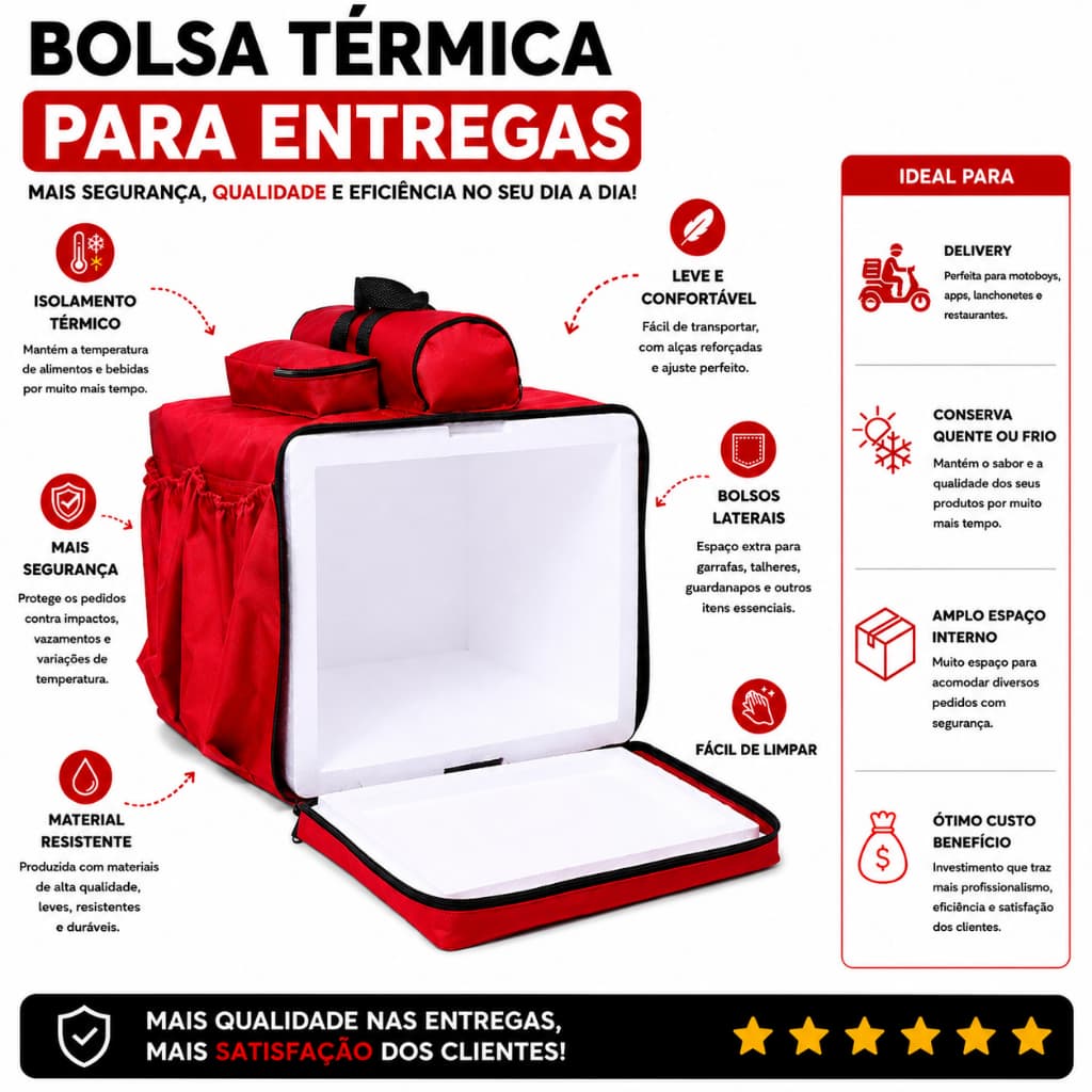 Mochila Bag Motoboy Delivery Com Isopor - 45 Litros Entregas