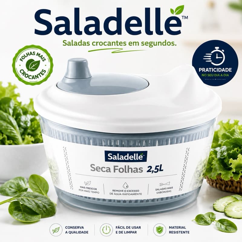 Centrífuga Seca Folhas Saladelle 2,5L Escorredor de Saladas Manual Resistente Fácil de Limpar