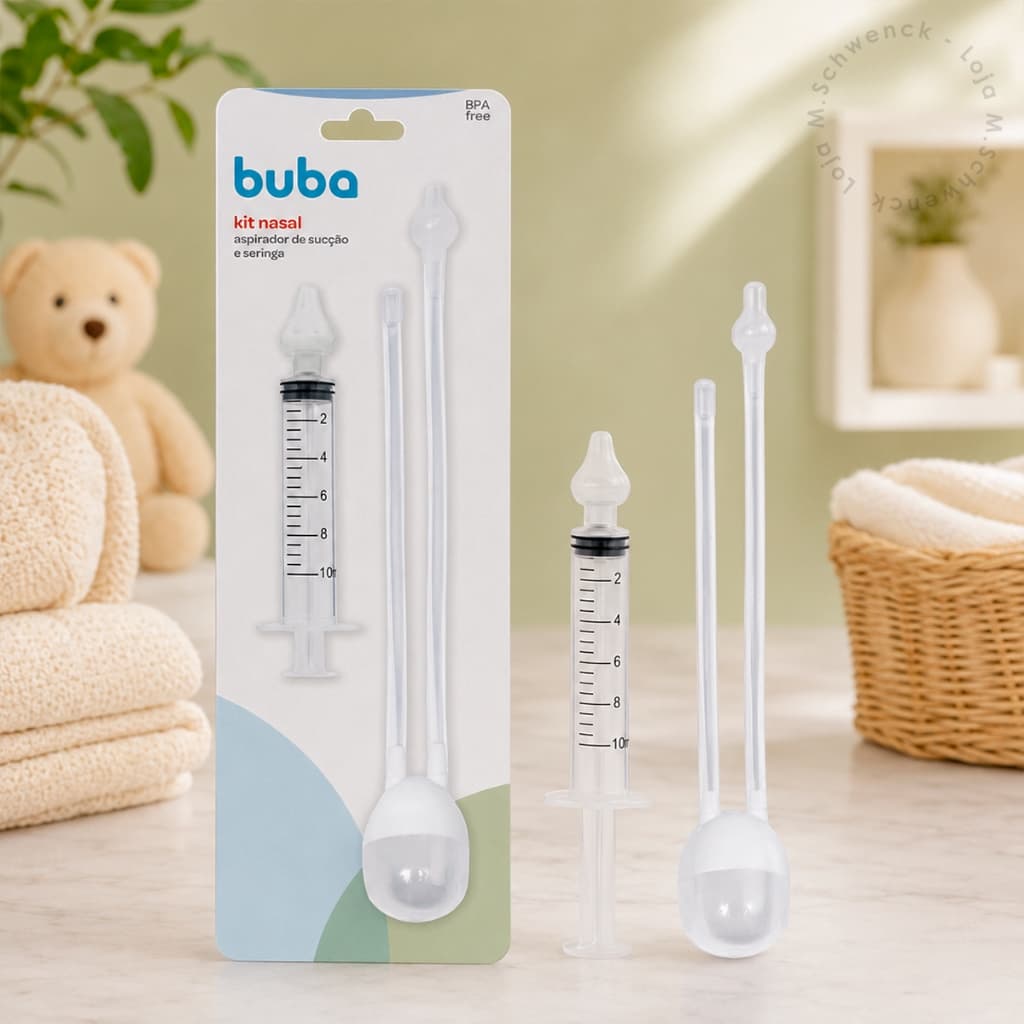 Kit Aspirador Nasal Sucção e Seringa Lavagem Bebê Infantil Lavador Coriza Buba Cuidados